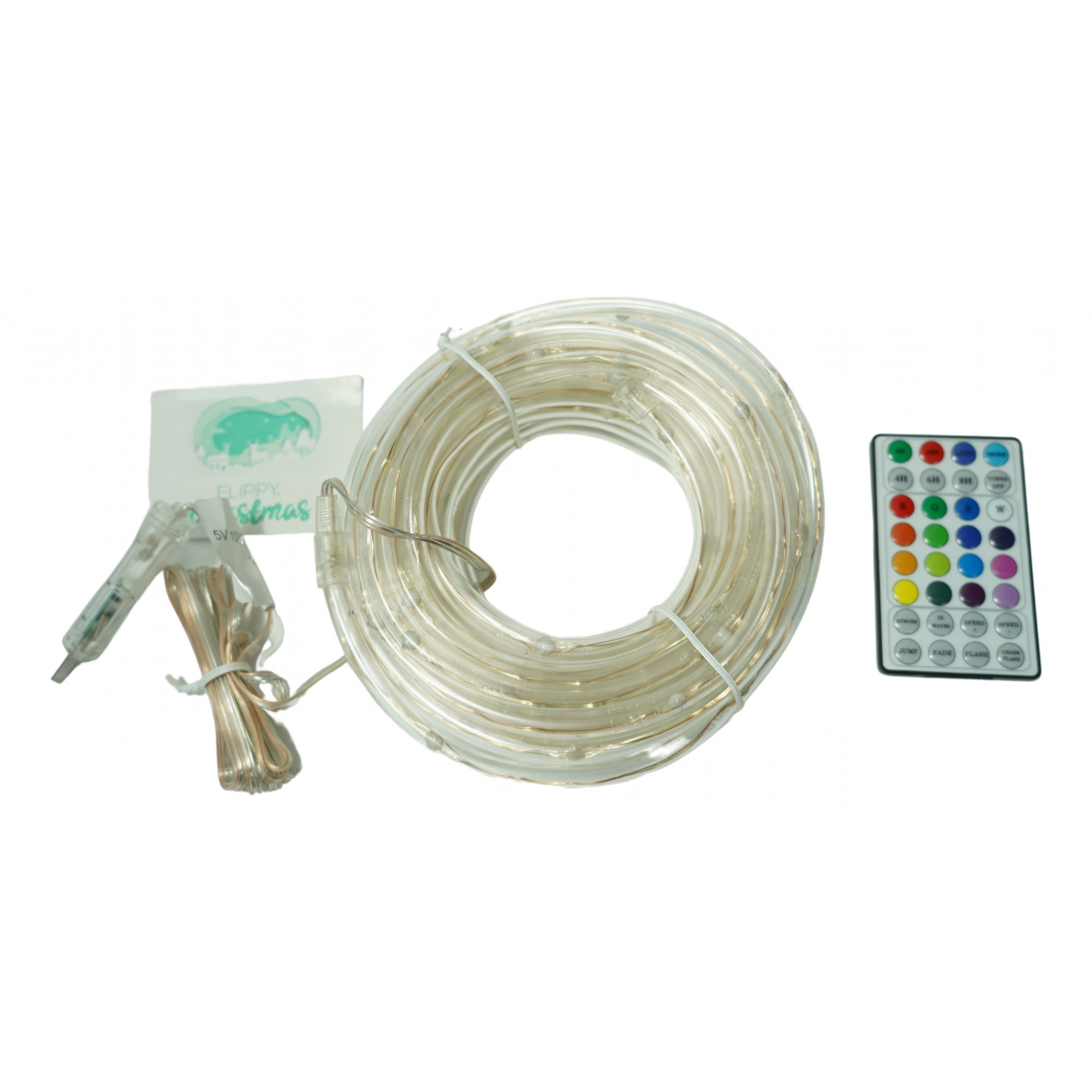 Instalatie de Craciun,10 metri,100 LED-uri,telecomanda 32 de functii,multicolor RGB,USB,tub luminos,interior/exterior,Flippy