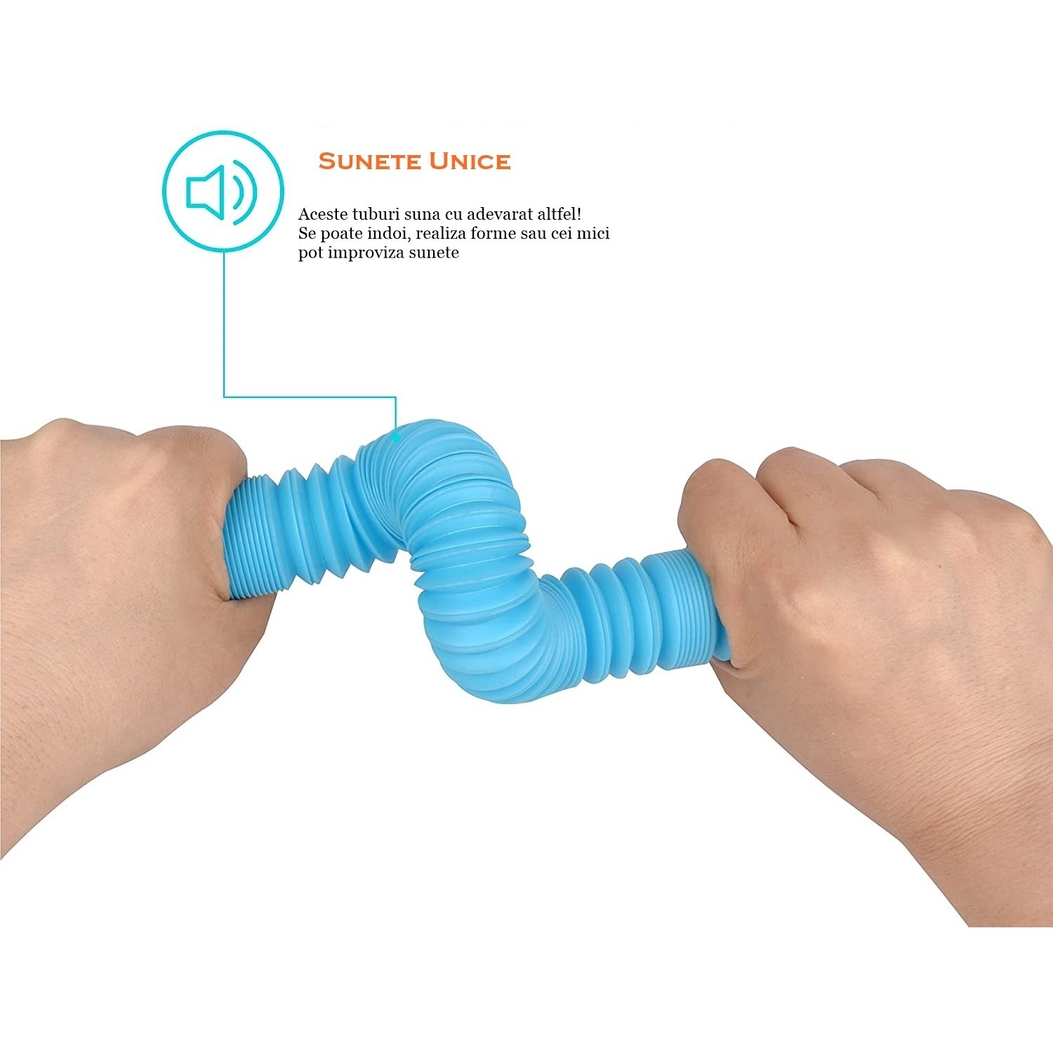Jucarie Senzoriala Flippy - Fidget Pop Tubes, Antistres, Super Elastic, albastru