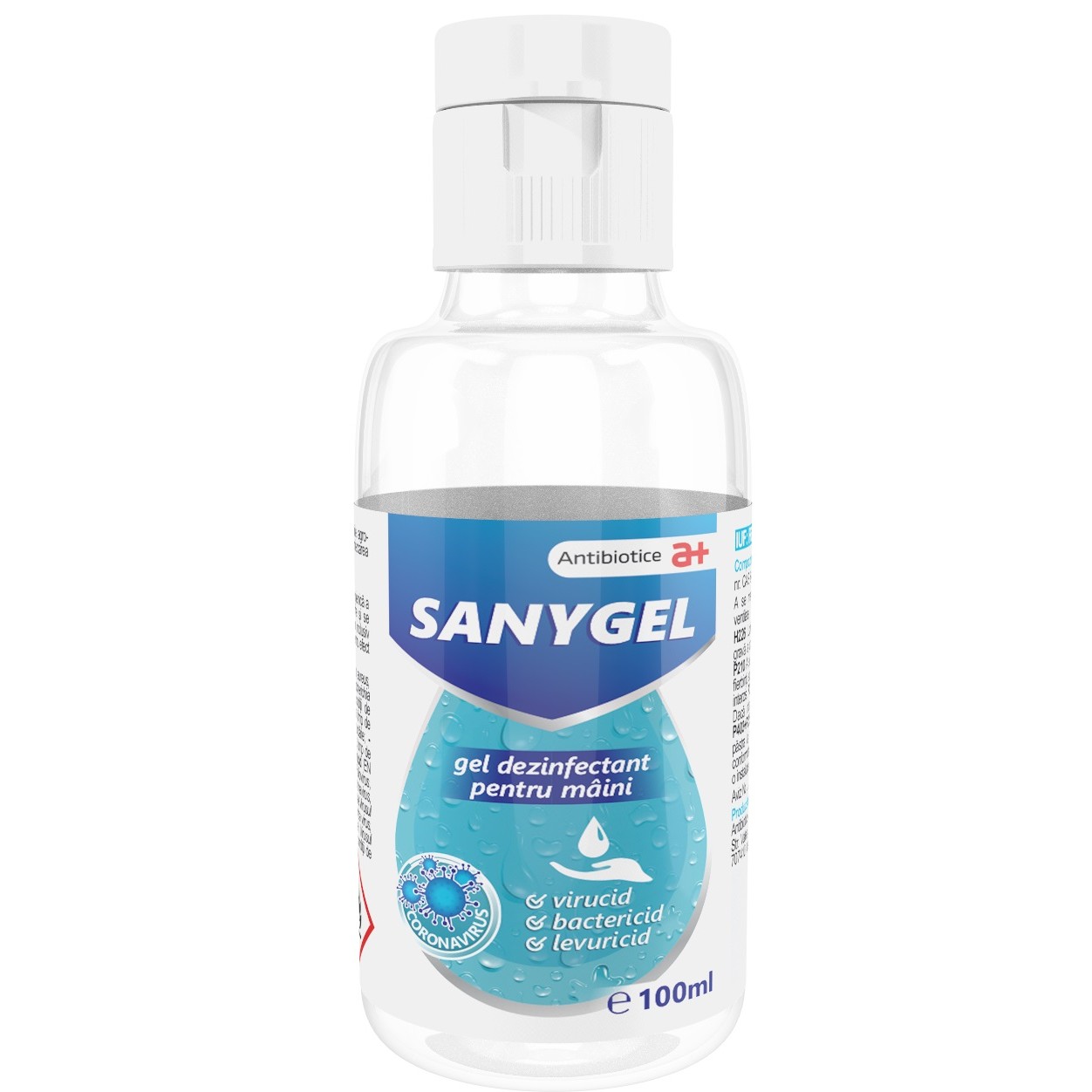 Gel dezinfectant pentru maini pe baza de etanol denaturat, Sanygel, 100 ml