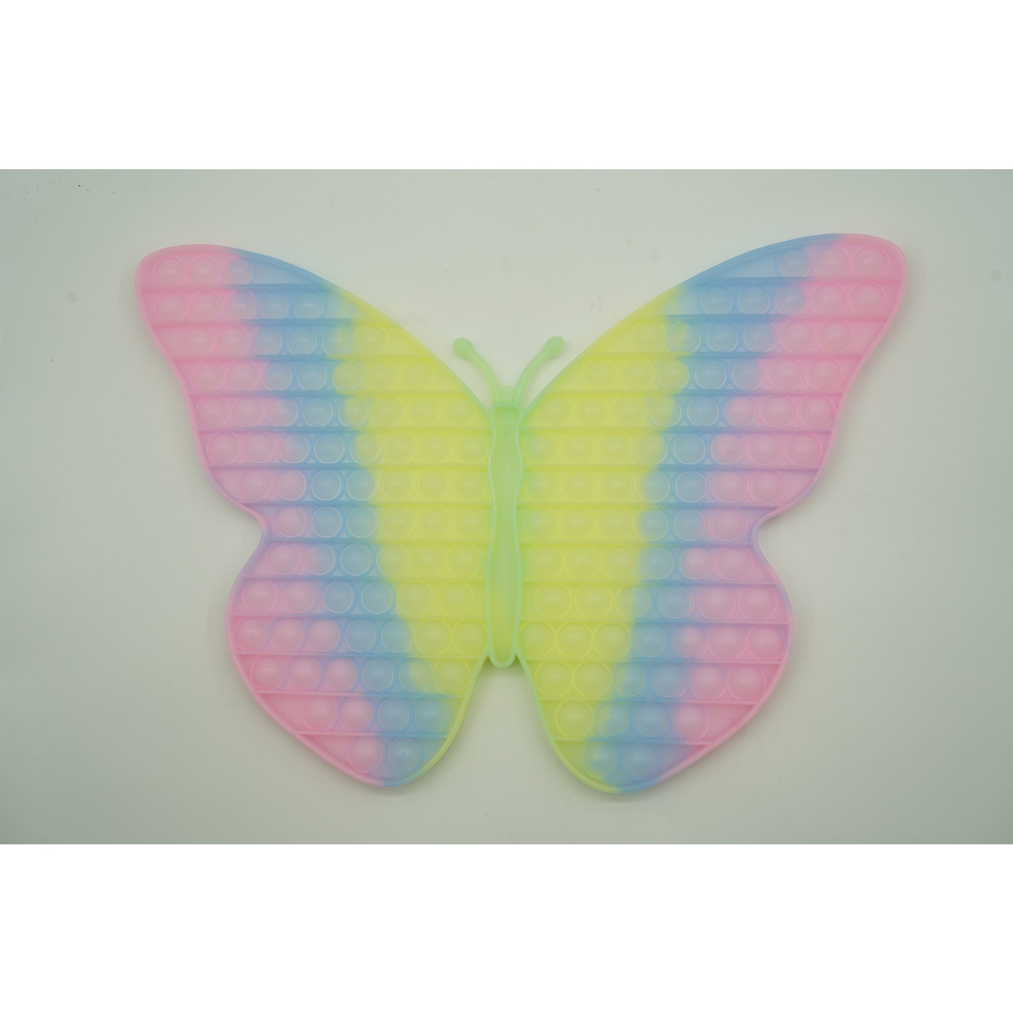 Jucarie antistres din silicon Flippy®, Pop it Now and Flip It, Fluture, 30 cm, Fosforescent, Multicolor