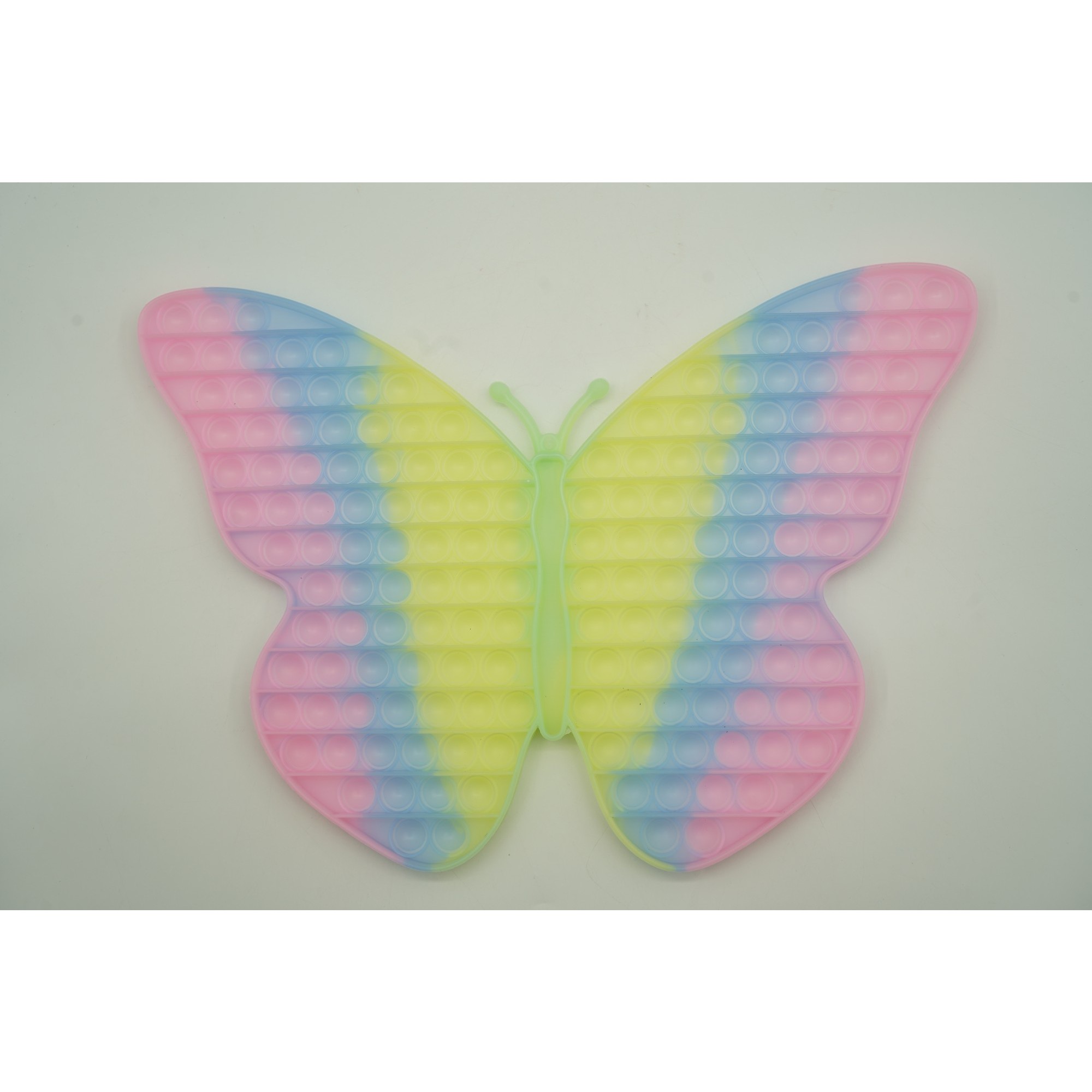 Jucarie antistres din silicon Flippy®, Pop it Now and Flip It, Fluture, 30 cm, Fosforescent, Multicolor
