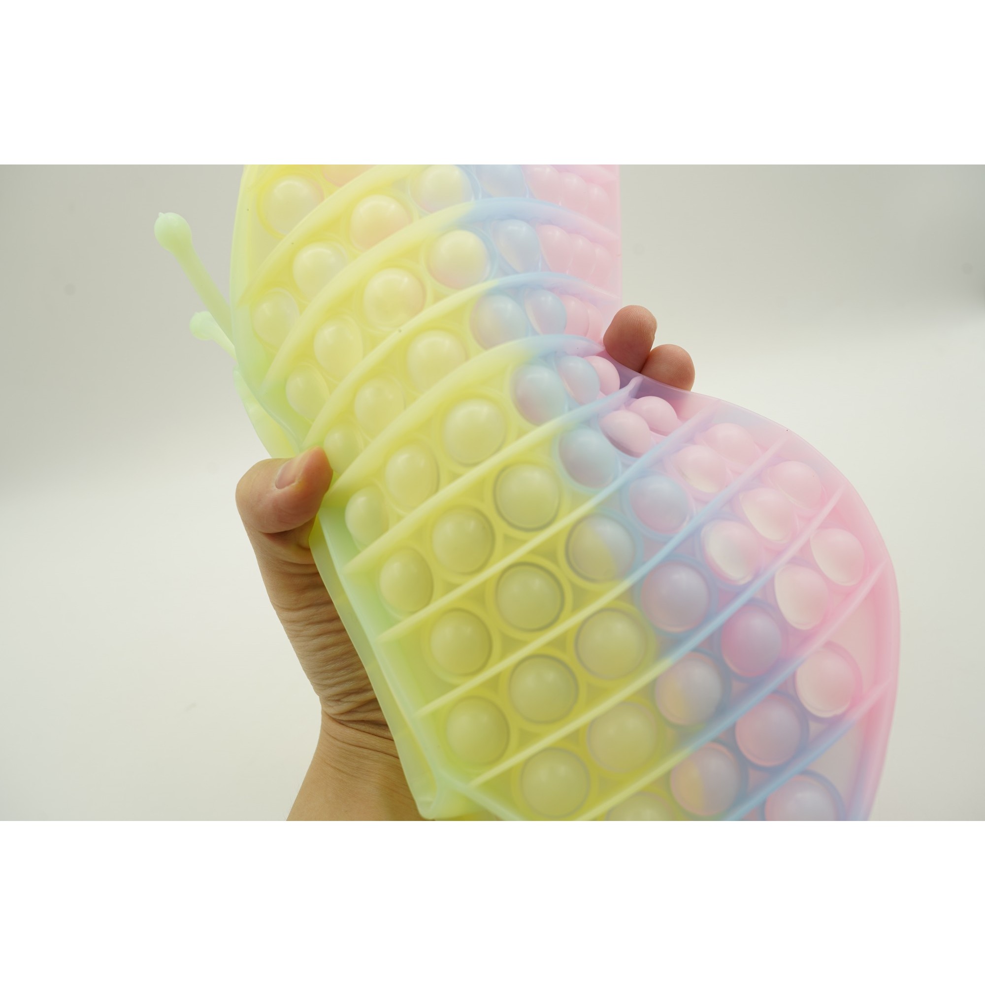 Jucarie antistres din silicon Flippy®, Pop it Now and Flip It, Fluture, 30 cm, Fosforescent, Multicolor