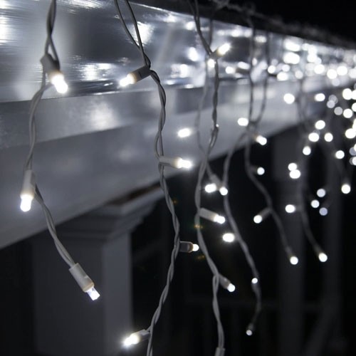 Instalatie Craciun, 195 m, 4680 Led-uri ,Franjuri, Alb rece, Flash, Alimentator, Interconectabila, Prelungitor 6.5 m inclus, Fir Alb Cauciucat, 220v, Flippy