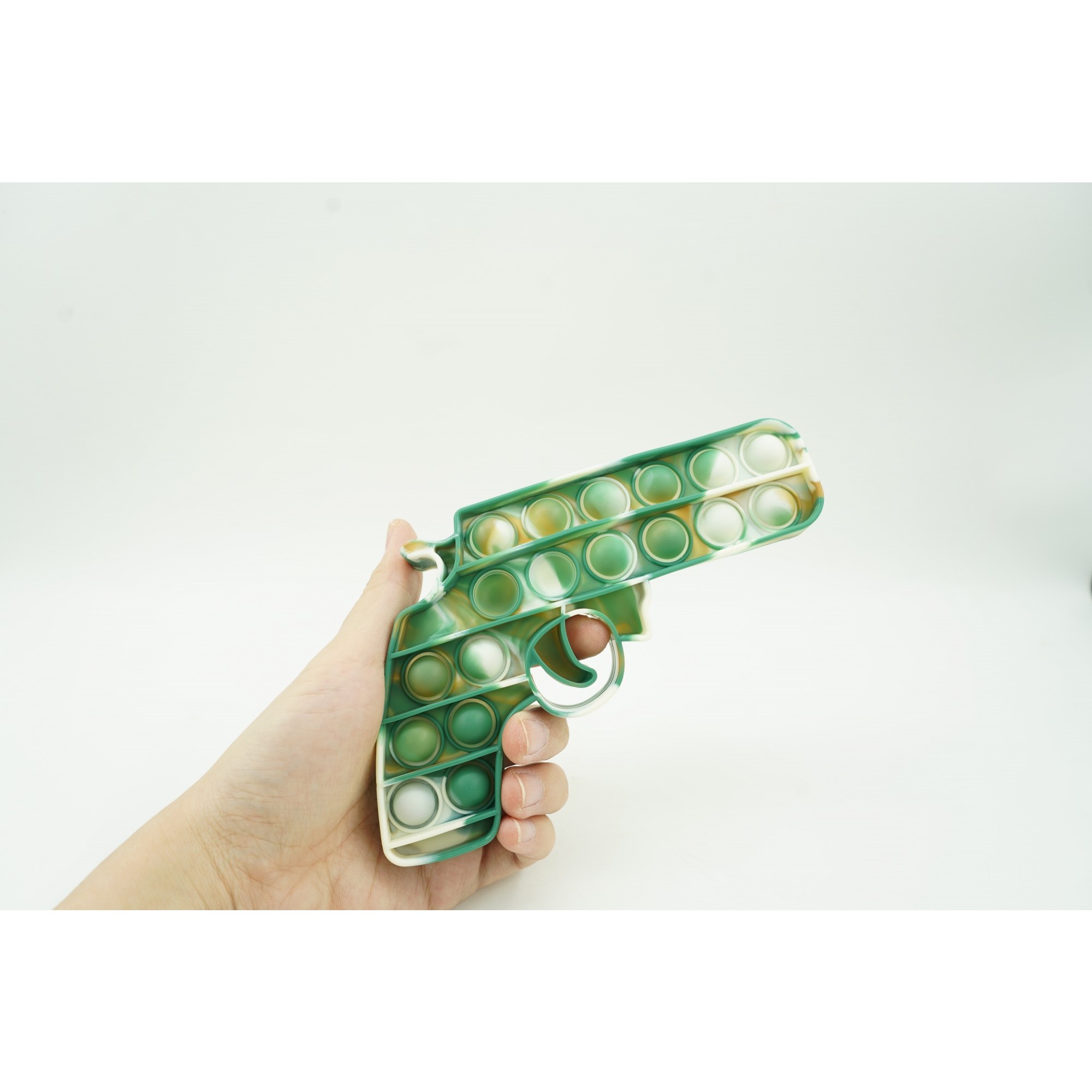 Jucarie antistres din silicon, Pop It Now and Flip It, Pistol, Alb/Verde