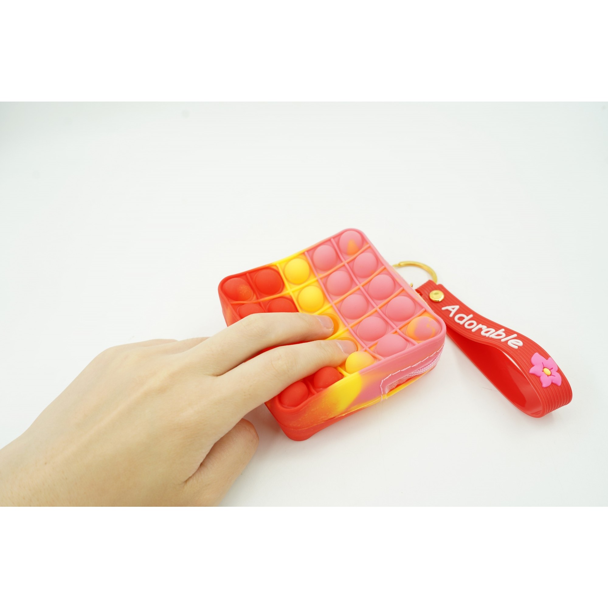 Jucarie antistres din silicon, Flippy, Pop It Now and Flip It, Portofel patrat, Rosu/Roz