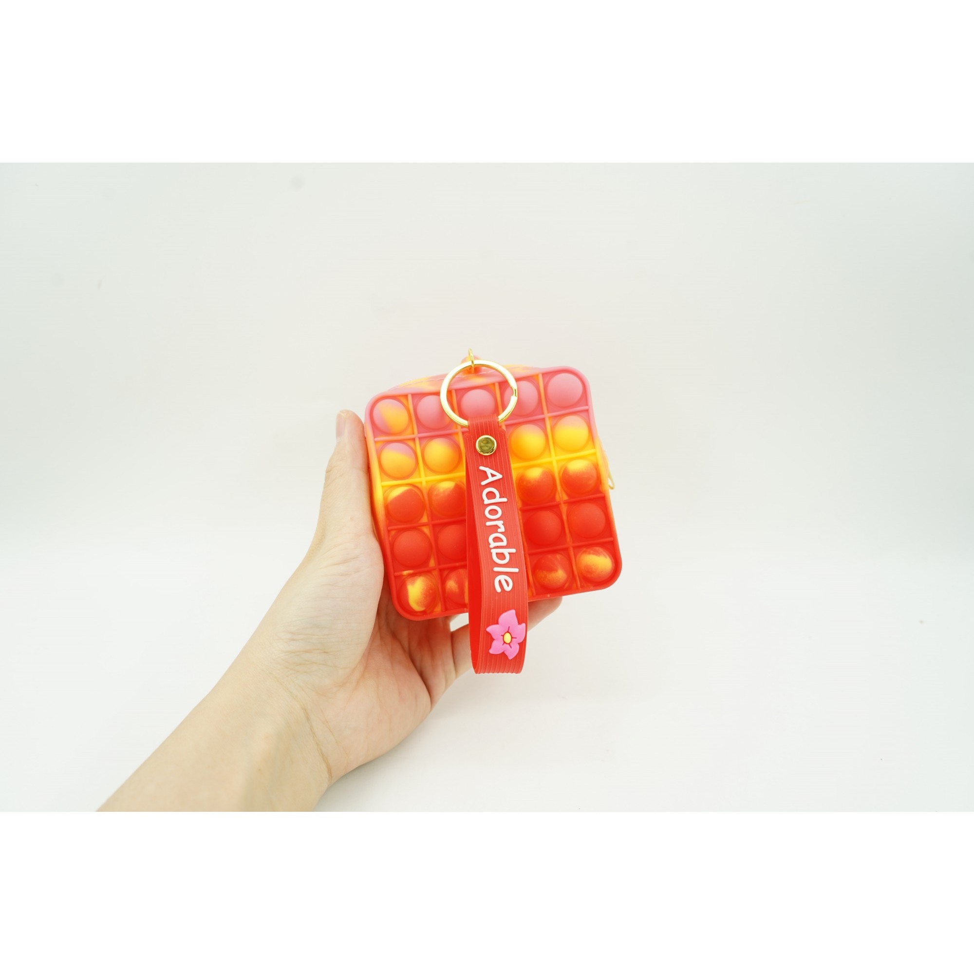 Jucarie antistres din silicon, Flippy, Pop It Now and Flip It, Portofel patrat, Rosu/Roz