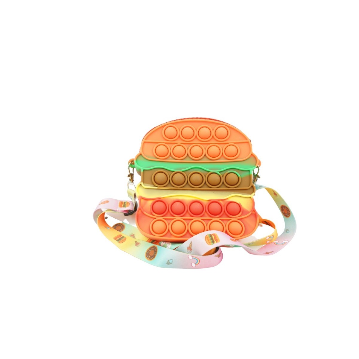 Jucarie antistres din silicon, Flippy, Pop It Now and Flip It, Geanta de umar, Hamburger, Portocaliu