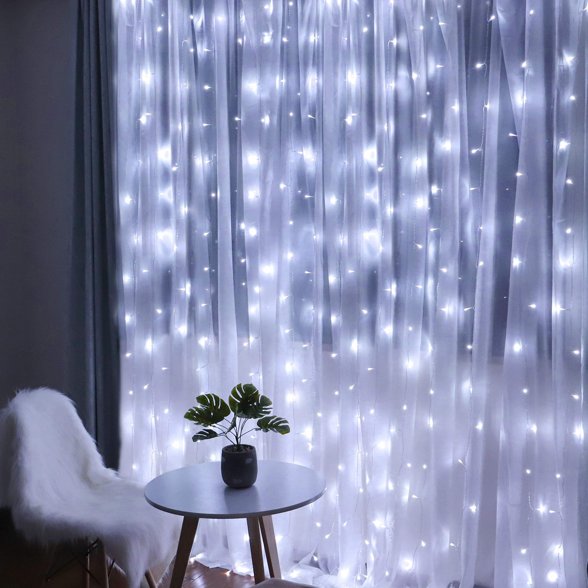 Instalatie Craciun, Tip Perdea, IP44, 8 m x 2 m, 960 LED-uri, Alb rece, cu flash, Transformator, Interconectabila, Prelungitor 5 m inclus, Fir transparent, Interior/ Exterior, Flippy