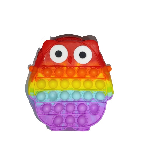 Jucarie antistres din silicon, Flippy, Geanta Pop It, Bufnita, Multicolor