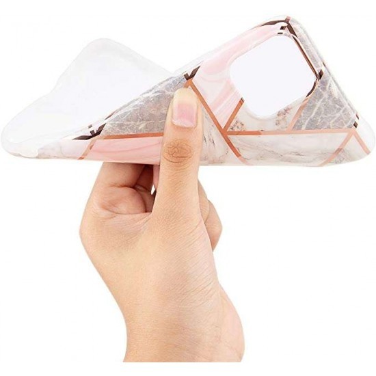 Husa protectie Flippy compatibila cu Samsung Galaxy S21 Soft IMD TPU Marble Geometric Alb