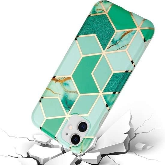 Husa protectie Flippy compatibila cu Huawei P40 Lite E Soft IMD TPU Marble Geometric Verde