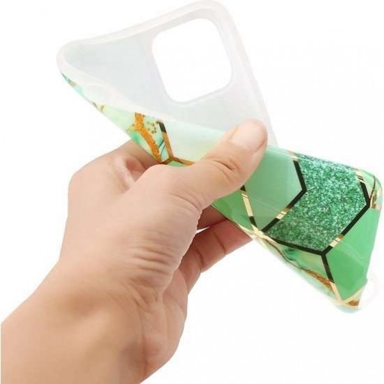 Husa protectie Flippy compatibila cu Huawei P40 Lite E Soft IMD TPU Marble Geometric Verde
