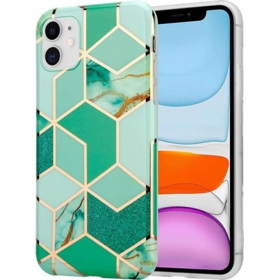Husa protectie Flippy compatibila cu Huawei P40 Lite E Soft IMD TPU Marble Geometric Verde