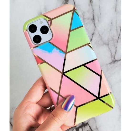 Husa protectie Flippy compatibila cu Huawei P40 Lite E Soft IMD TPU Marble Geometric Roz