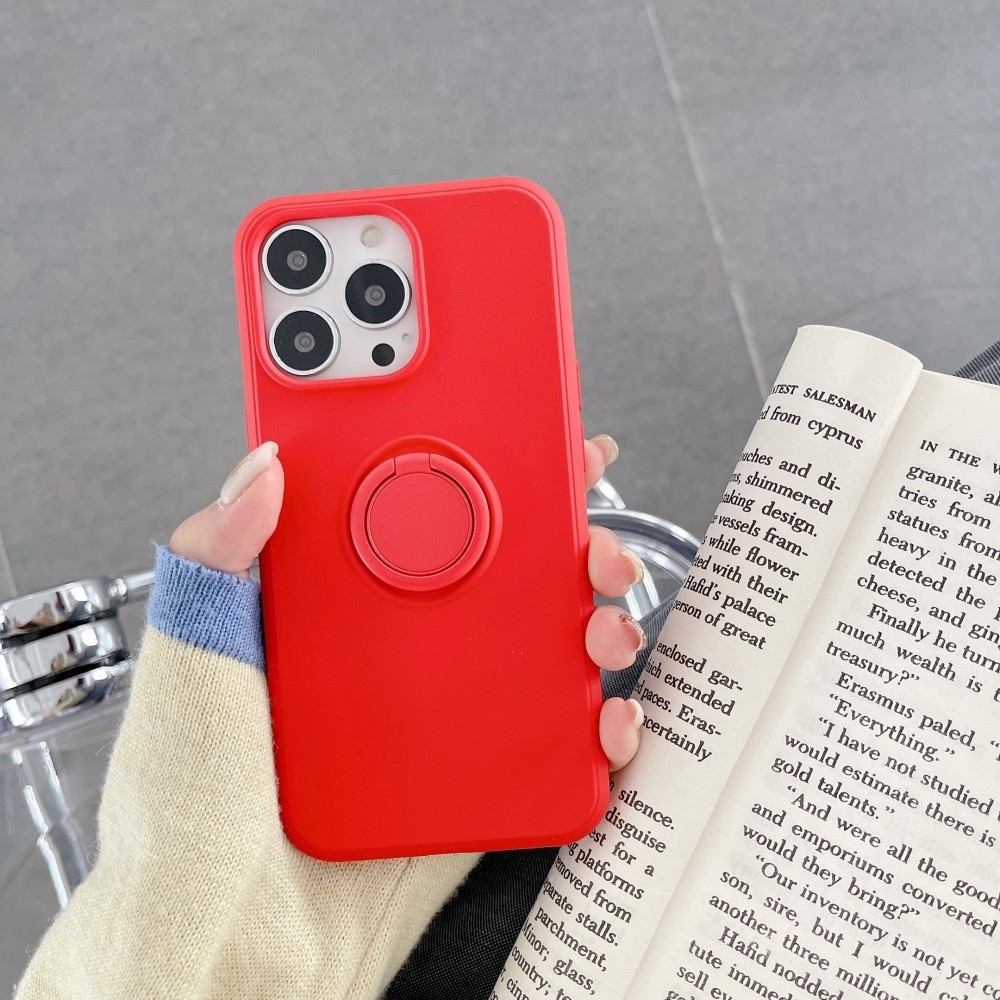 Husa protectie Flippy compatibila cu Apple iPhone XR Liquid Silicone Ring cu suport rotativ Rosu