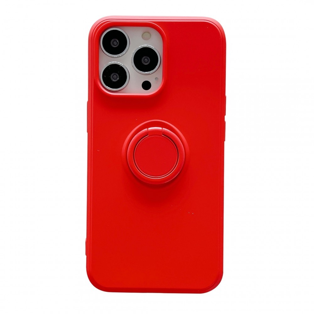 Husa protectie Flippy compatibila cu Apple iPhone XR Liquid Silicone Ring cu suport rotativ Rosu
