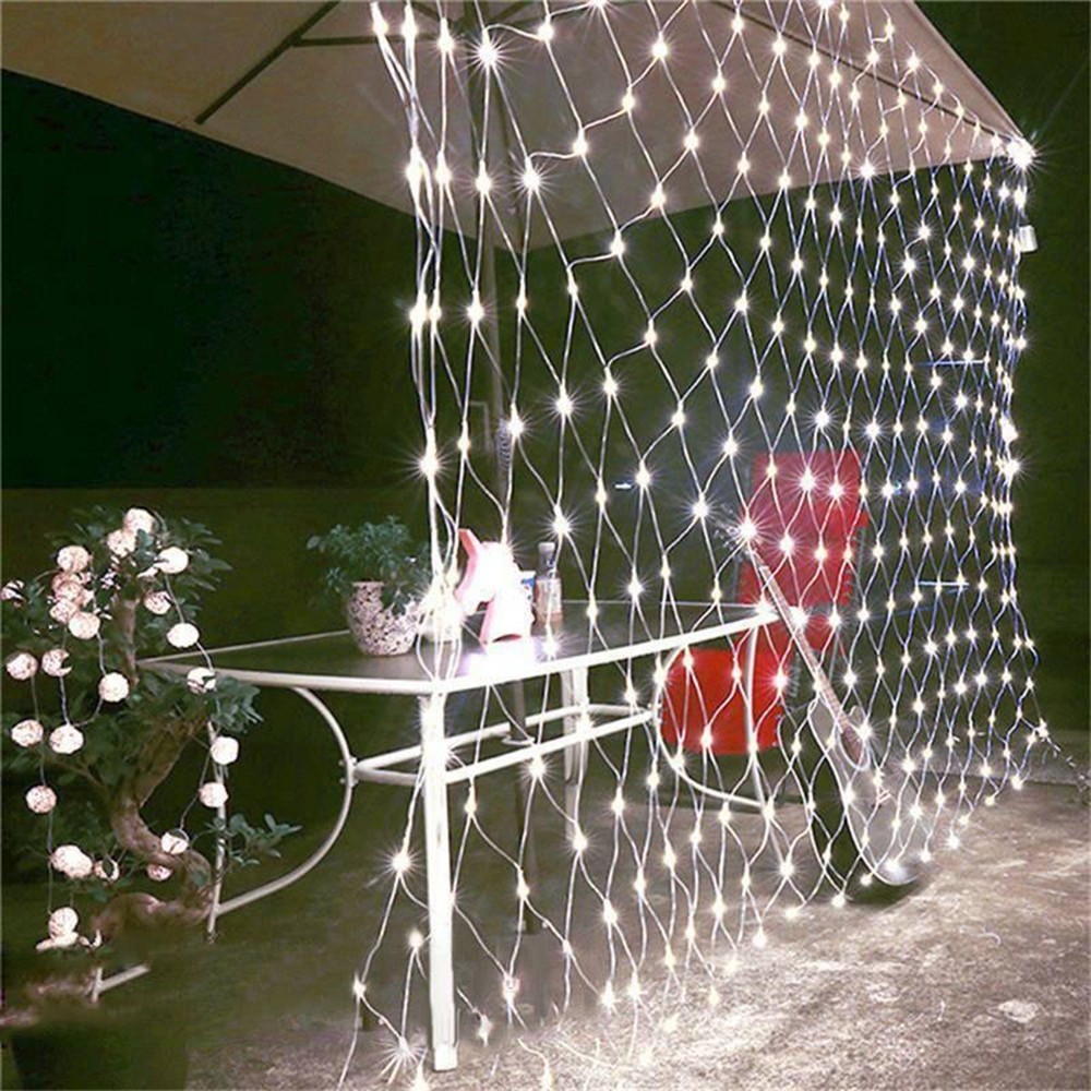 Instalatie Craciun, Tip Plasa, 15 m x 2 m, 1200 LED-uri, Alb rece, 8 jocuri de lumini, Transformator cu telecomanda, Interconectabila, Prelungitor 5 m inclus, Fir transparent, Flippy