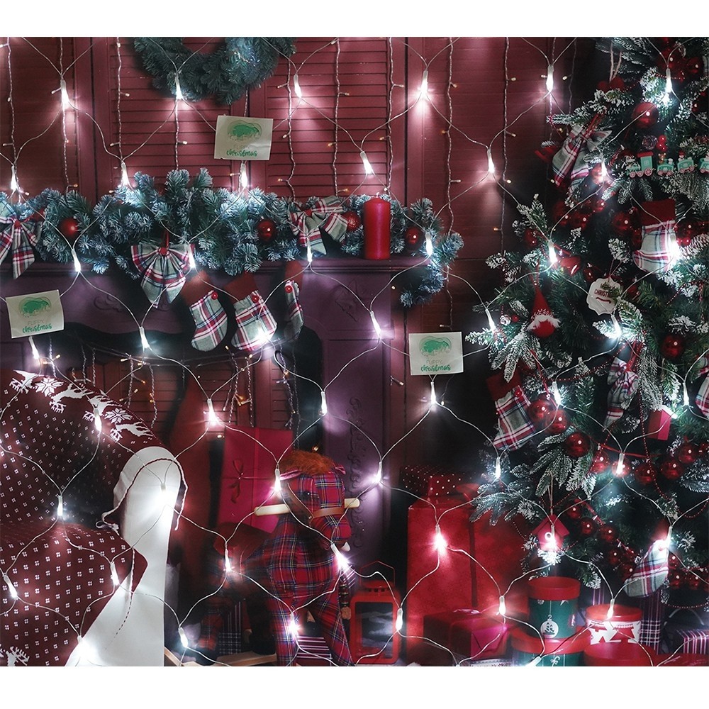 Instalatie Craciun, Tip Plasa, 5 m x 2 m, 400 LED-uri, Alb rece, 8 jocuri de lumini, Transformator, Interconectabila, Prelungitor 5 m inclus, Fir transparent, Flippy