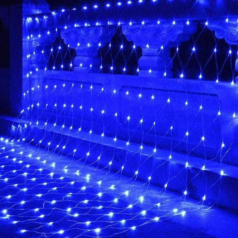 Instalatie Craciun, Tip Plasa, 15 m x 2 m, 1200 LED-uri, Albastru, 8 jocuri de lumini, Transformator, Interconectabila, Prelungitor 5 m inclus, Fir transparent, Flippy