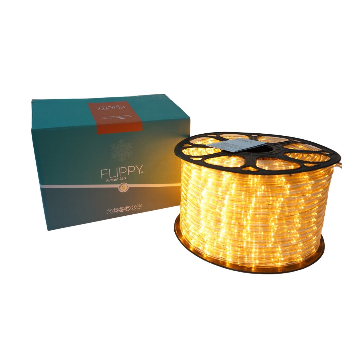 Instalatie Craciun, 67 m, 1608 Led-uri ,Furtun Luminos, Alb cald, 8 jocuri de lumini, Transformator, Sectionabila, 220 V, Flippy
