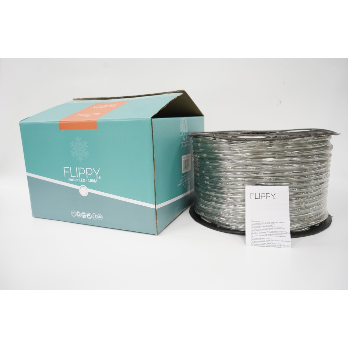 Instalatie Craciun, 29 m, 696 Led-uri, Furtun Luminos, Alb rece, Transformator, Sectionabila, 220 V, Flippy