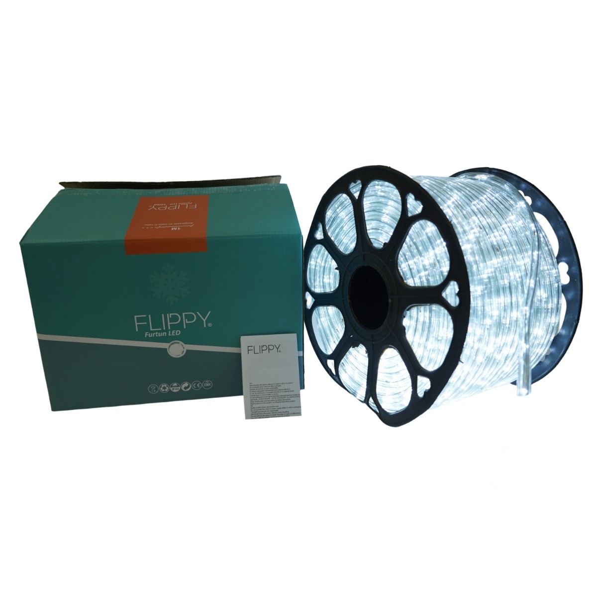 Instalatie Craciun, 61 m, 1464 Led-uri, Furtun Luminos, Alb rece, Transformator, Sectionabila, 220 V, Flippy