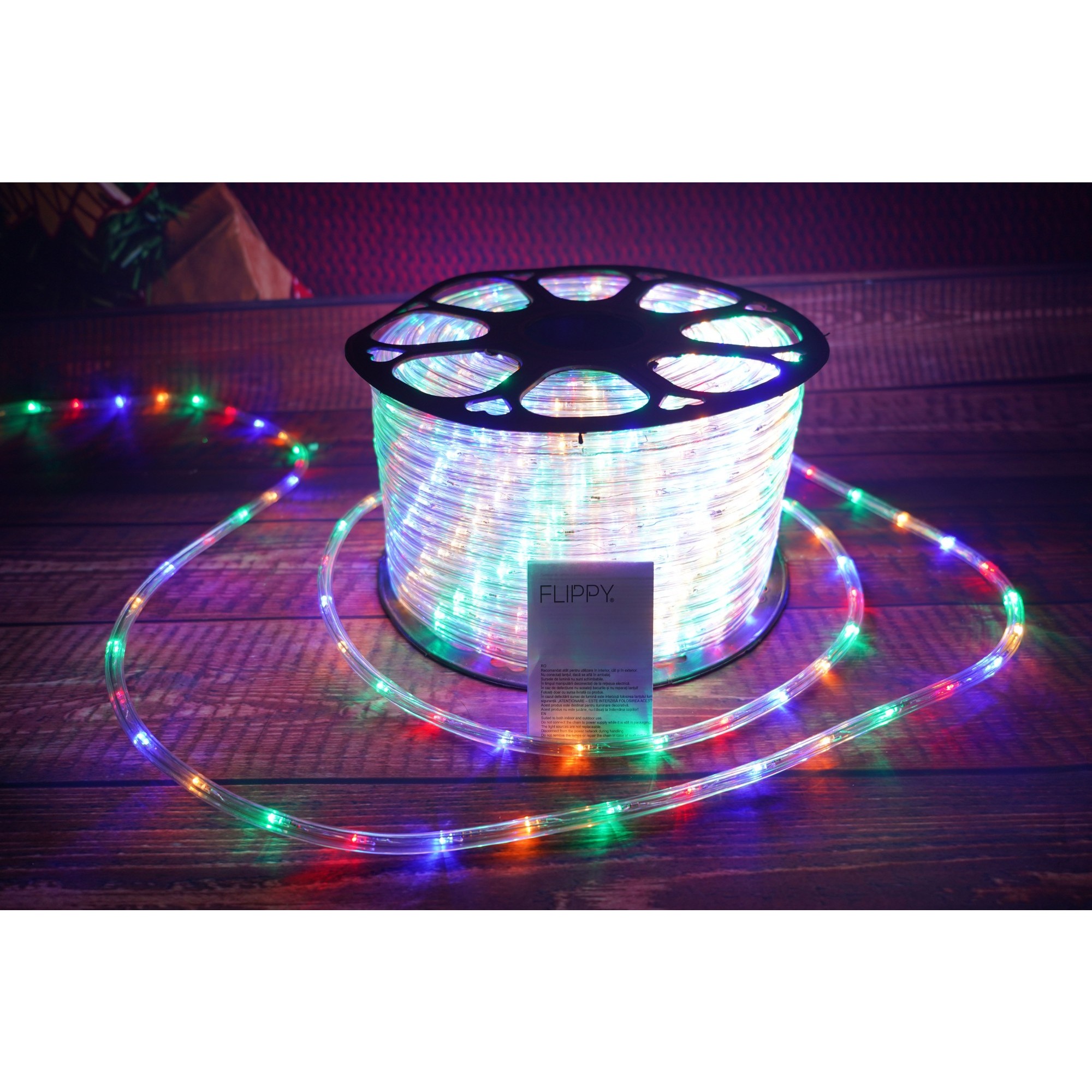 Instalatie Craciun, 61 m, 1464 Led-uri, Furtun Luminos, Multicolor, Transformator, Sectionabila, 220 V, Flippy