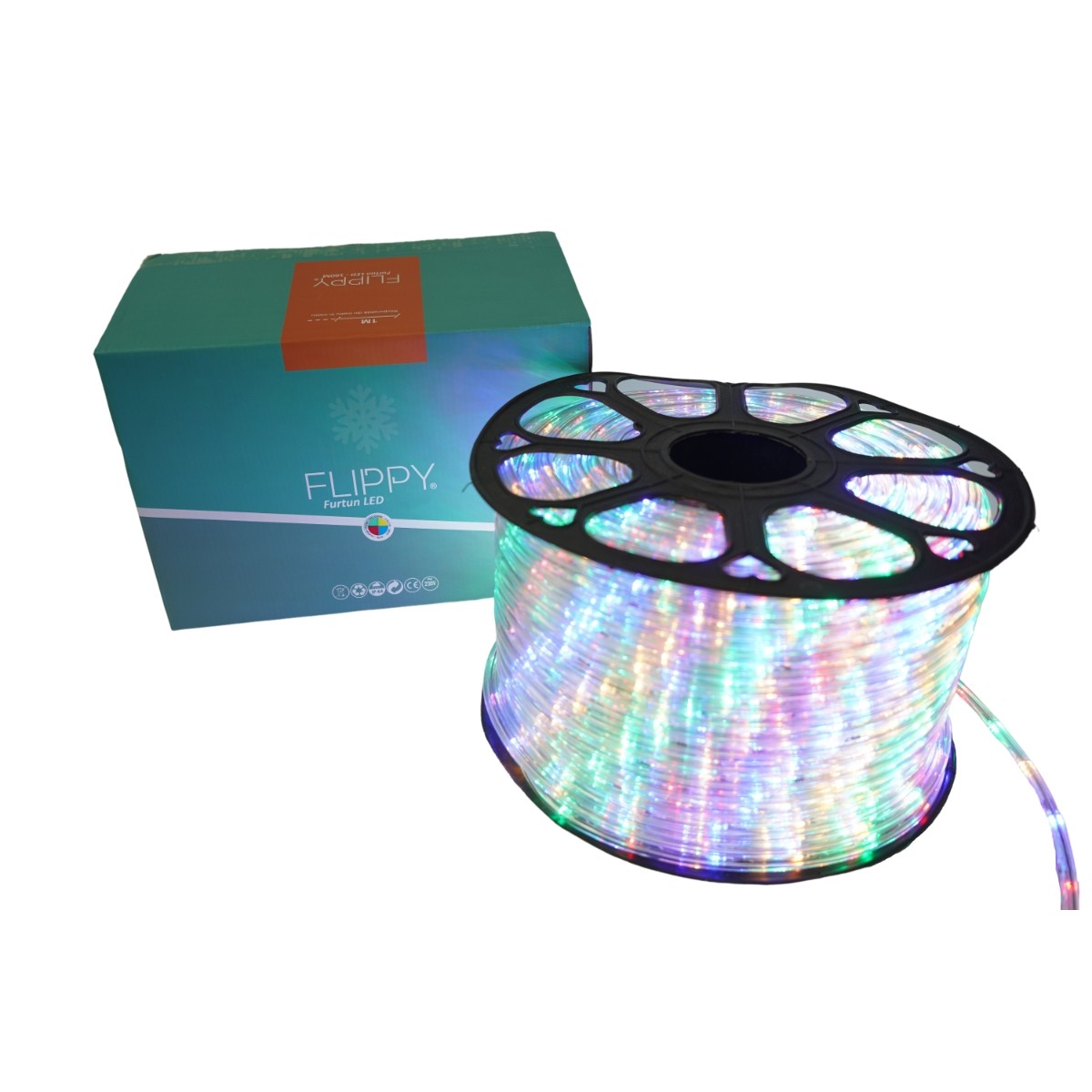 Instalatie Craciun, 61 m, 1464 Led-uri, Furtun Luminos, Multicolor, Transformator, Sectionabila, 220 V, Flippy