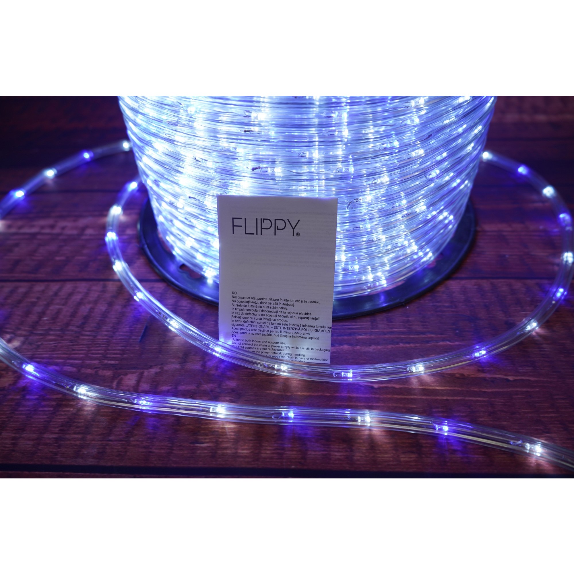 Instalatie Craciun, 11 m, 264 Led-uri, Furtun Luminos, Alb rece/ Albastru, Transformator, Sectionabila, 220 V, Flippy