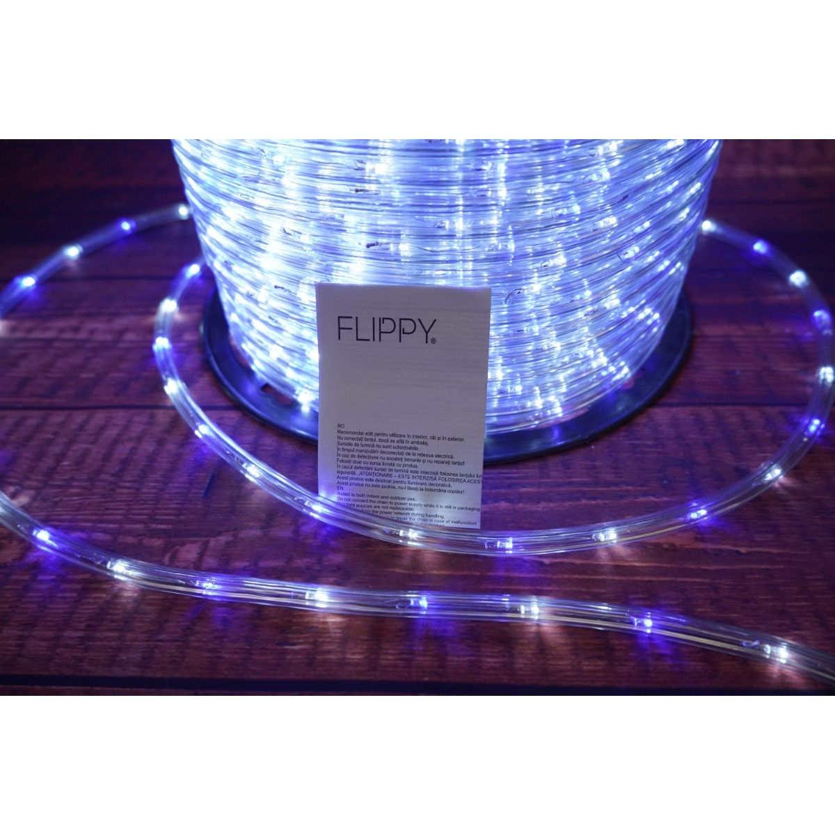 Instalatie Craciun, 11 m, 264 Led-uri, Furtun Luminos, Alb rece/ Albastru, Transformator, Sectionabila, 220 V, Flippy