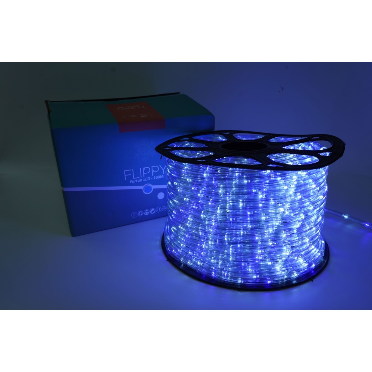 Instalatie Craciun, 11 m, 264 Led-uri, Furtun Luminos, Alb rece/ Albastru, Transformator, Sectionabila, 220 V, Flippy