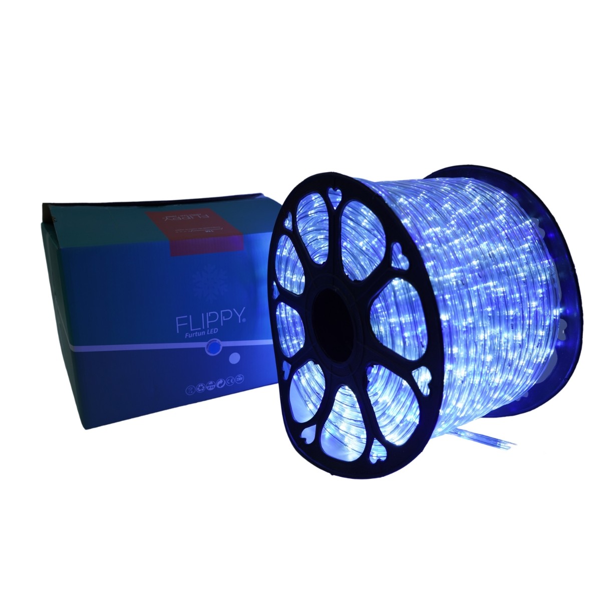 Instalatie Craciun, 11 m, 264 Led-uri, Furtun Luminos, Alb rece/ Albastru, Transformator, Sectionabila, 220 V, Flippy
