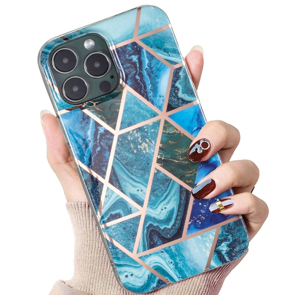 Husa protectie Flippy compatibila cu Samsung Galaxy A32 Soft IMD TPU Marble Geometric Albastru