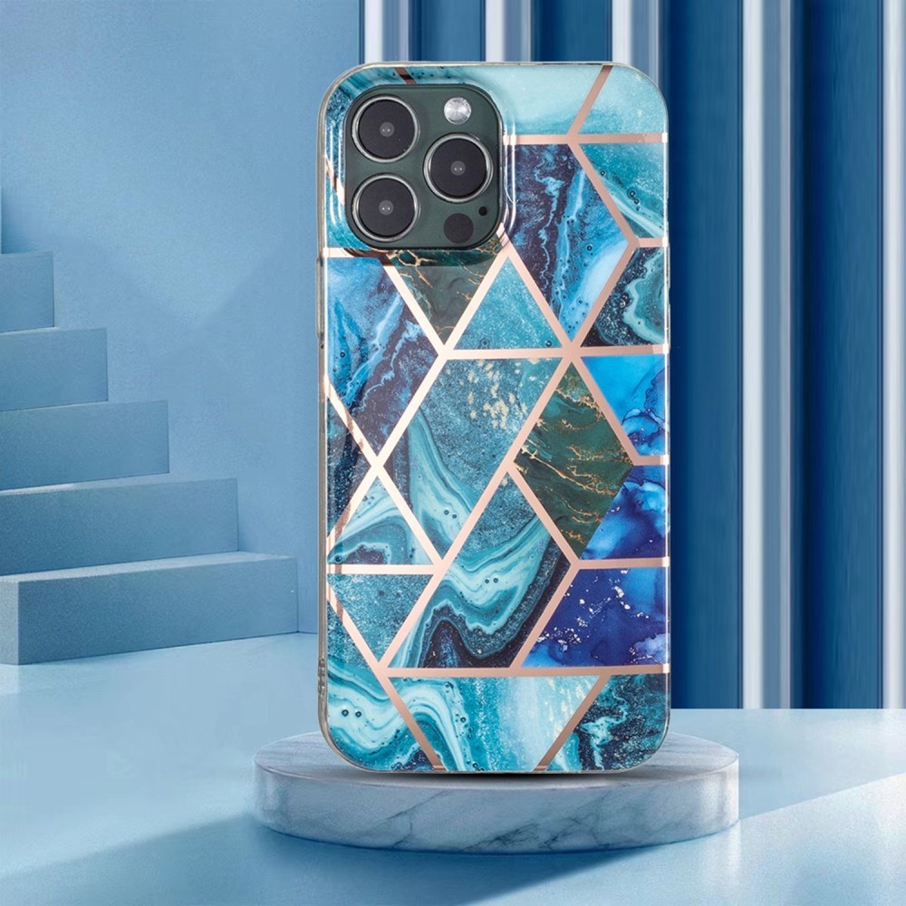 Husa protectie Flippy compatibila cu Samsung Galaxy A32 Soft IMD TPU Marble Geometric Albastru