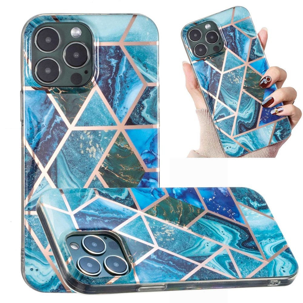 Husa protectie Flippy compatibila cu Samsung Galaxy A32 Soft IMD TPU Marble Geometric Albastru