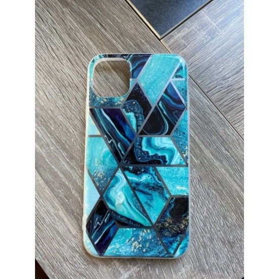 Husa protectie Flippy pentru Samsung Galaxy A02S Soft IMD TPU Marble Geometric Albastru