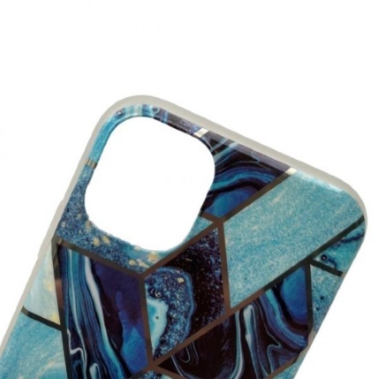 Husa protectie Flippy pentru Samsung Galaxy A02S Soft IMD TPU Marble Geometric Albastru