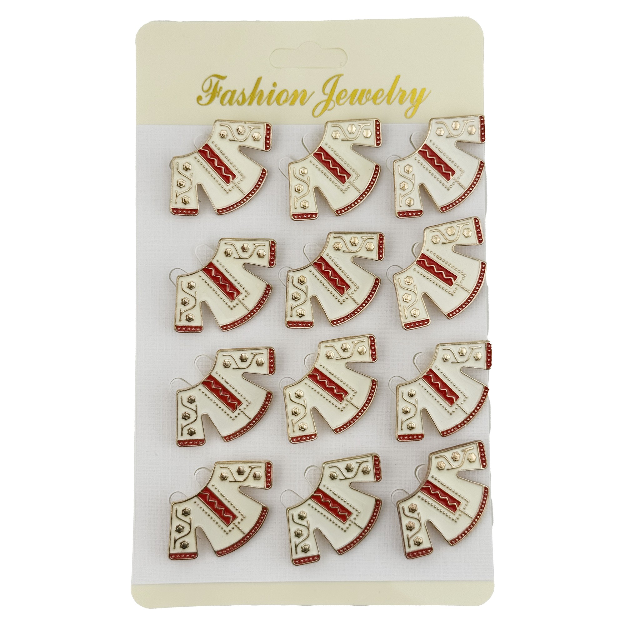 Set 12 Brose Martisor Traditional, Flippy, Model Haina Traditionala, Brose din Metal, Aspect Lacuit, 3 x 2,5 cm per Unitate, Alb