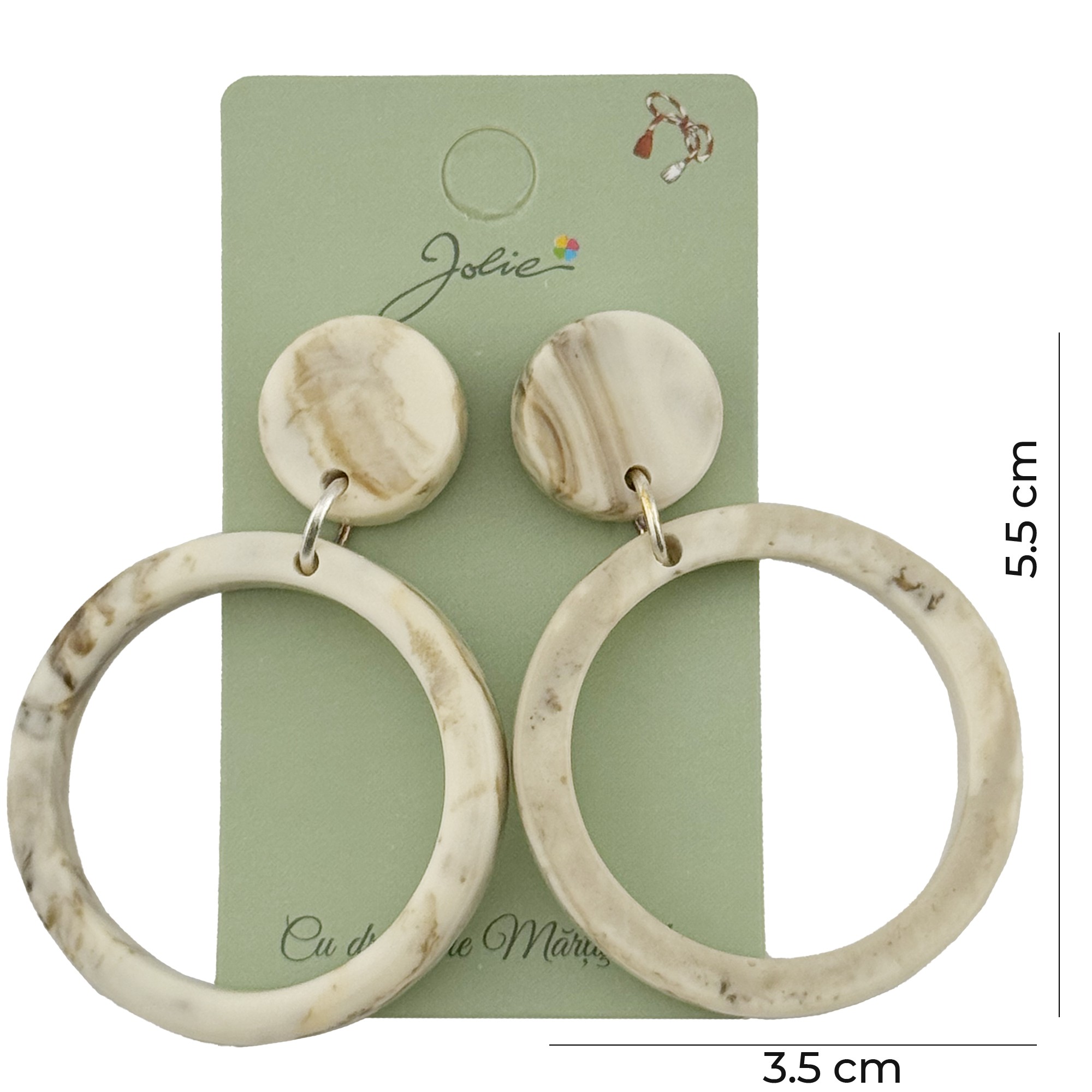 Cercei Dama de Primavara, Jolie, Model Cercuri, Eleganti si Moderni, 5.5 x 3.5 cm per unitate, Crem