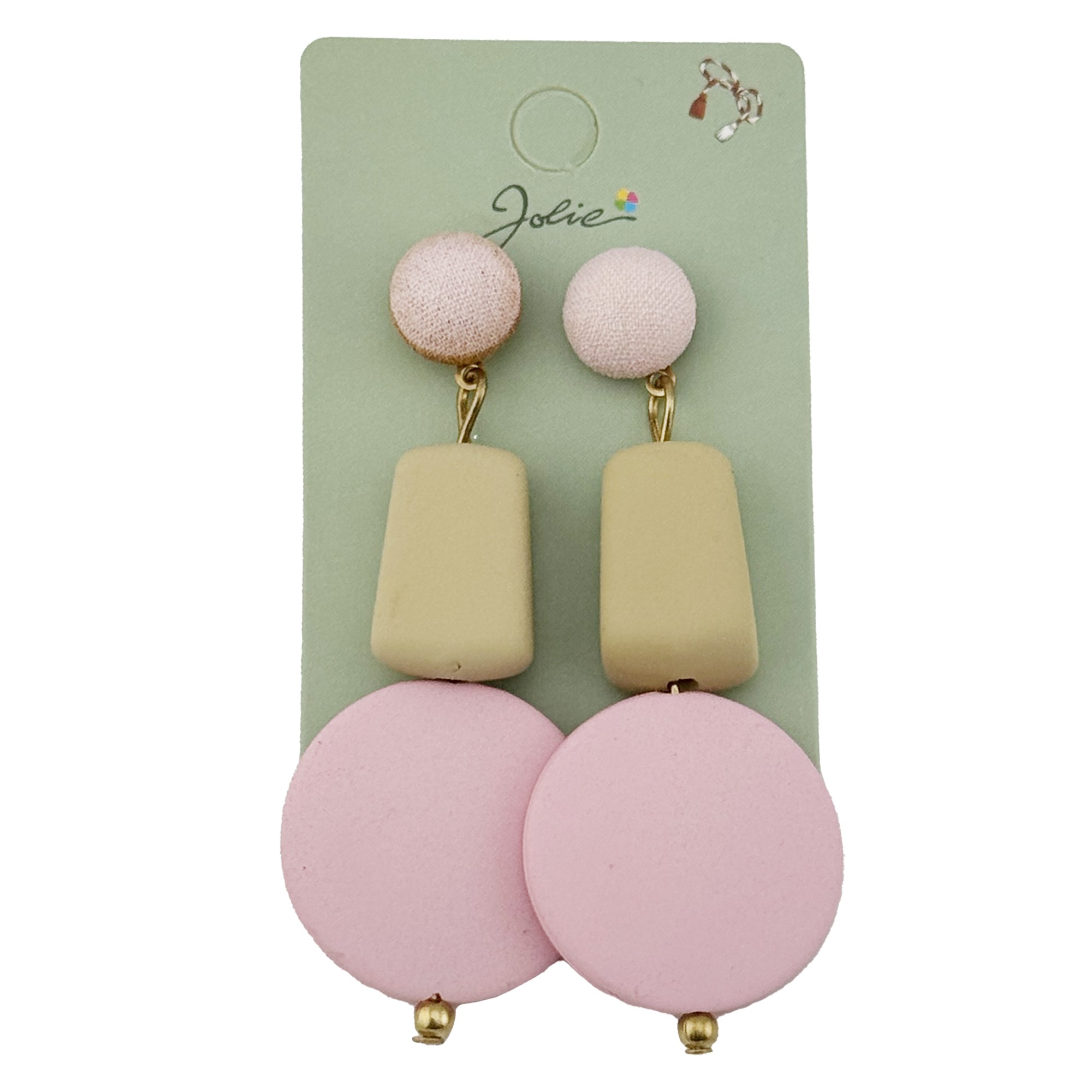 Cercei Dama de Primavara, Jolie, Model Forme Geometrice, Eleganti si Moderni, 7 x 2 cm per unitate, Galben/Roz