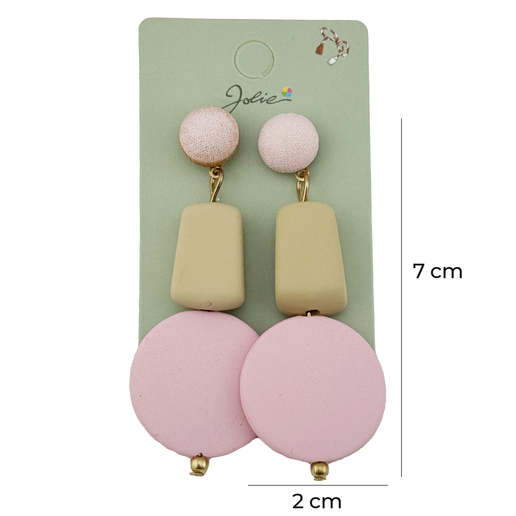 Cercei Dama de Primavara, Jolie, Model Forme Geometrice, Eleganti si Moderni, 7 x 2 cm per unitate, Galben/Roz