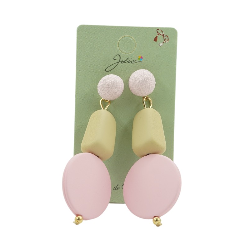 Cercei Dama de Primavara, Jolie, Model Forme Geometrice, Eleganti si Moderni, 7 x 2 cm per unitate, Galben/Roz