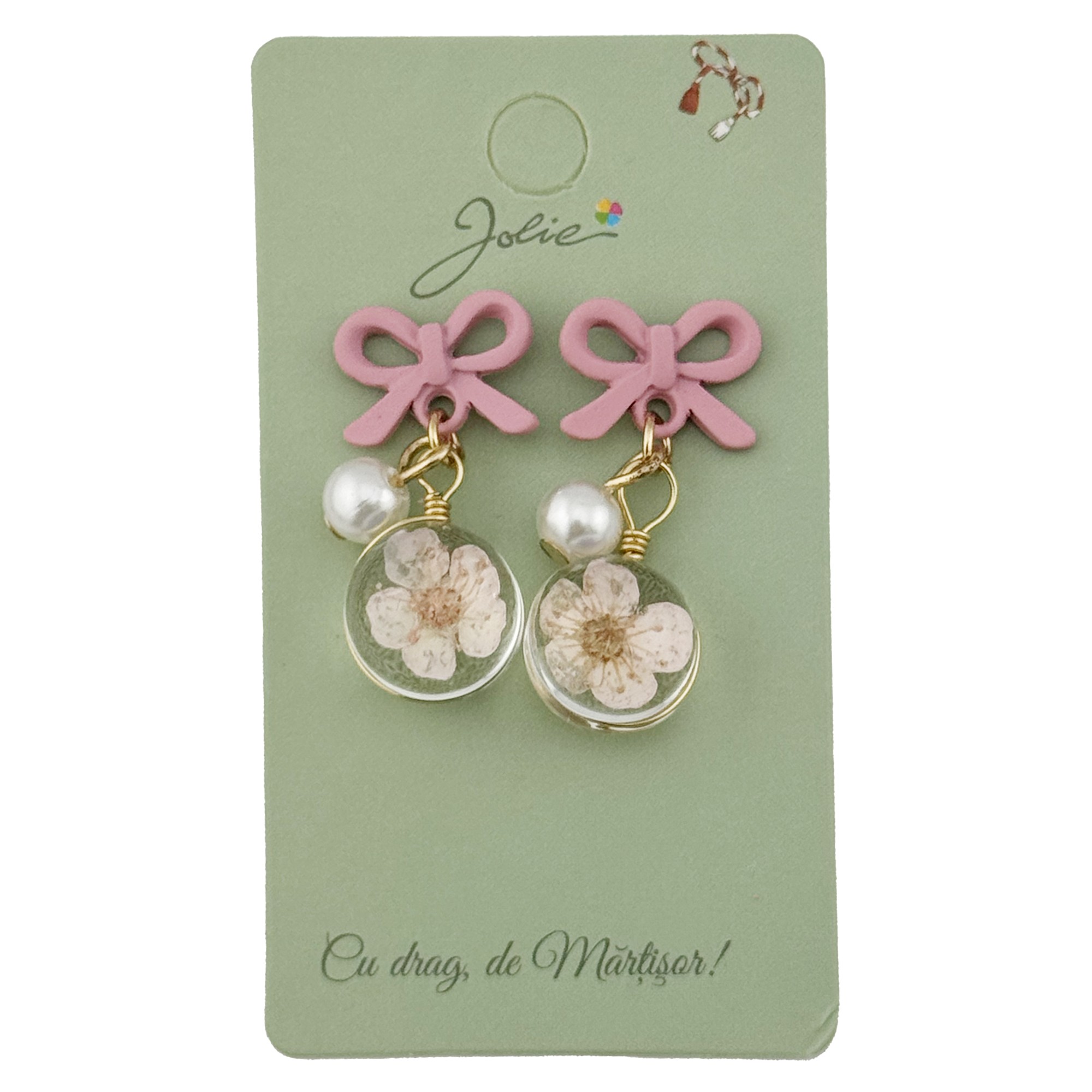 Cercei Dama de Primavara, Jolie, Model Floare in Glob, Eleganti si Moderni, 3 x 1 cm per unitate, Roz