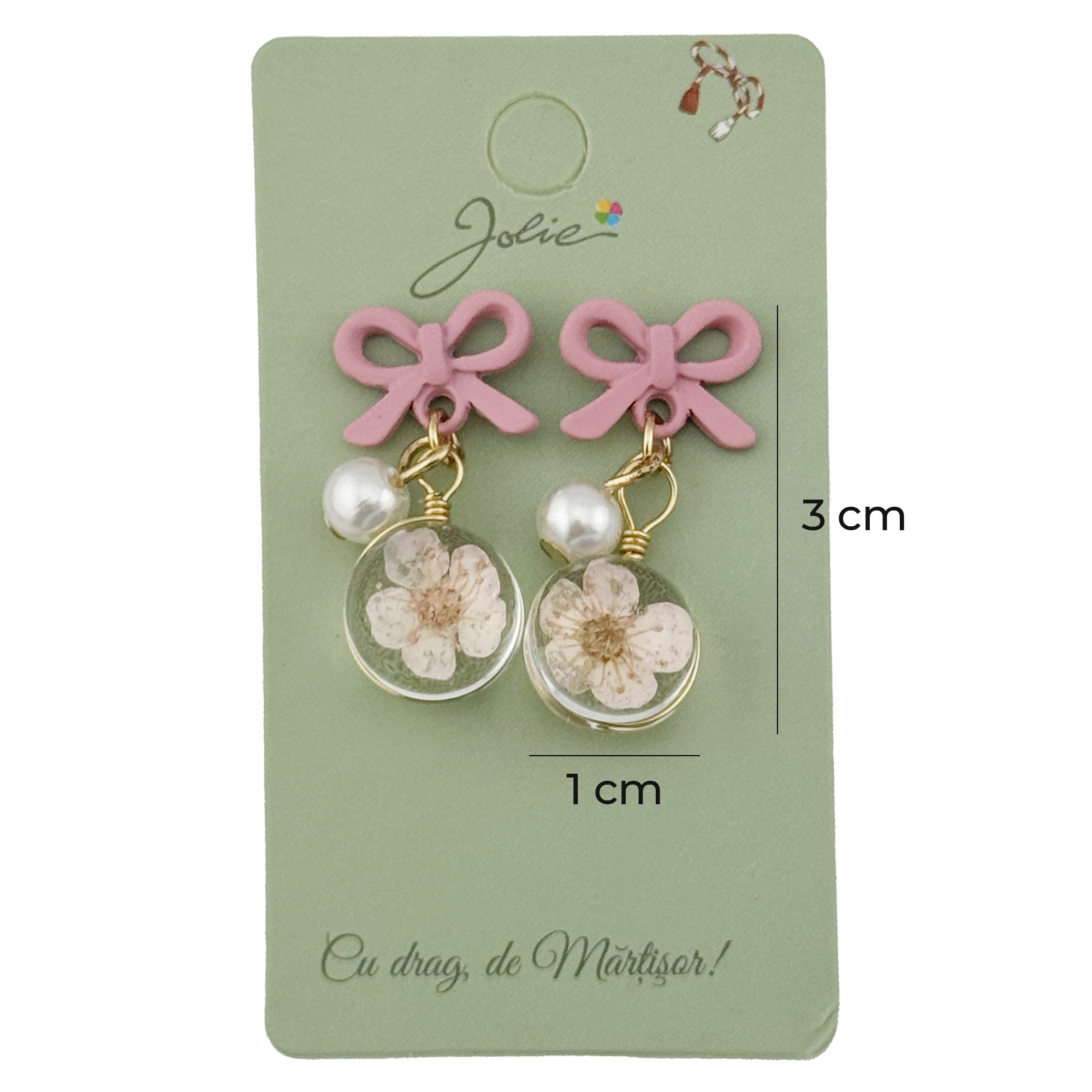 Cercei Dama de Primavara, Jolie, Model Floare in Glob, Eleganti si Moderni, 3 x 1 cm per unitate, Roz