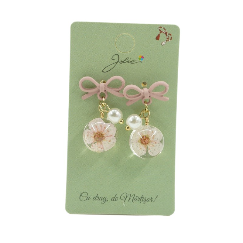 Cercei Dama de Primavara, Jolie, Model Floare in Glob, Eleganti si Moderni, 3 x 1 cm per unitate, Roz