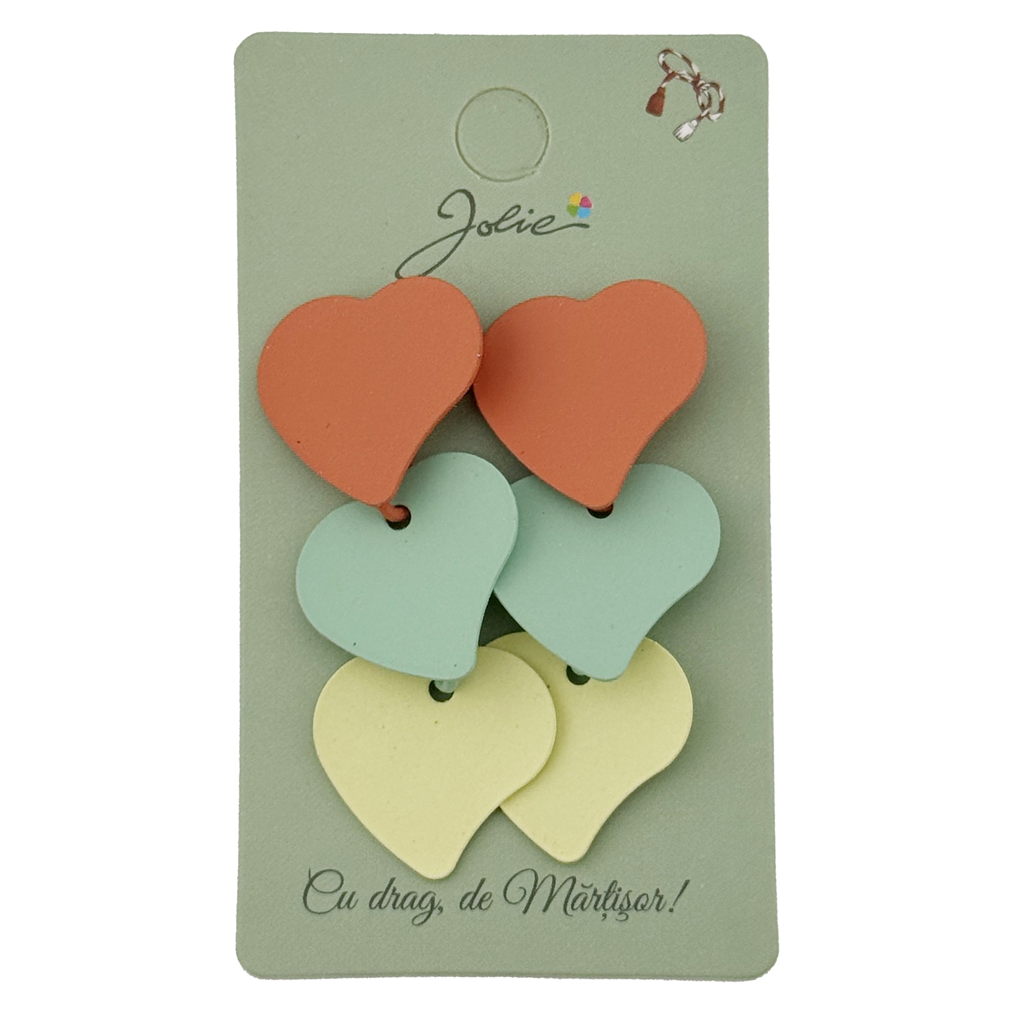 Cercei Dama de Primavara, Jolie, Model 3 Inimi, Eleganti si Moderni, 2.5 x 1.5 cm per unitate, Multicolor
