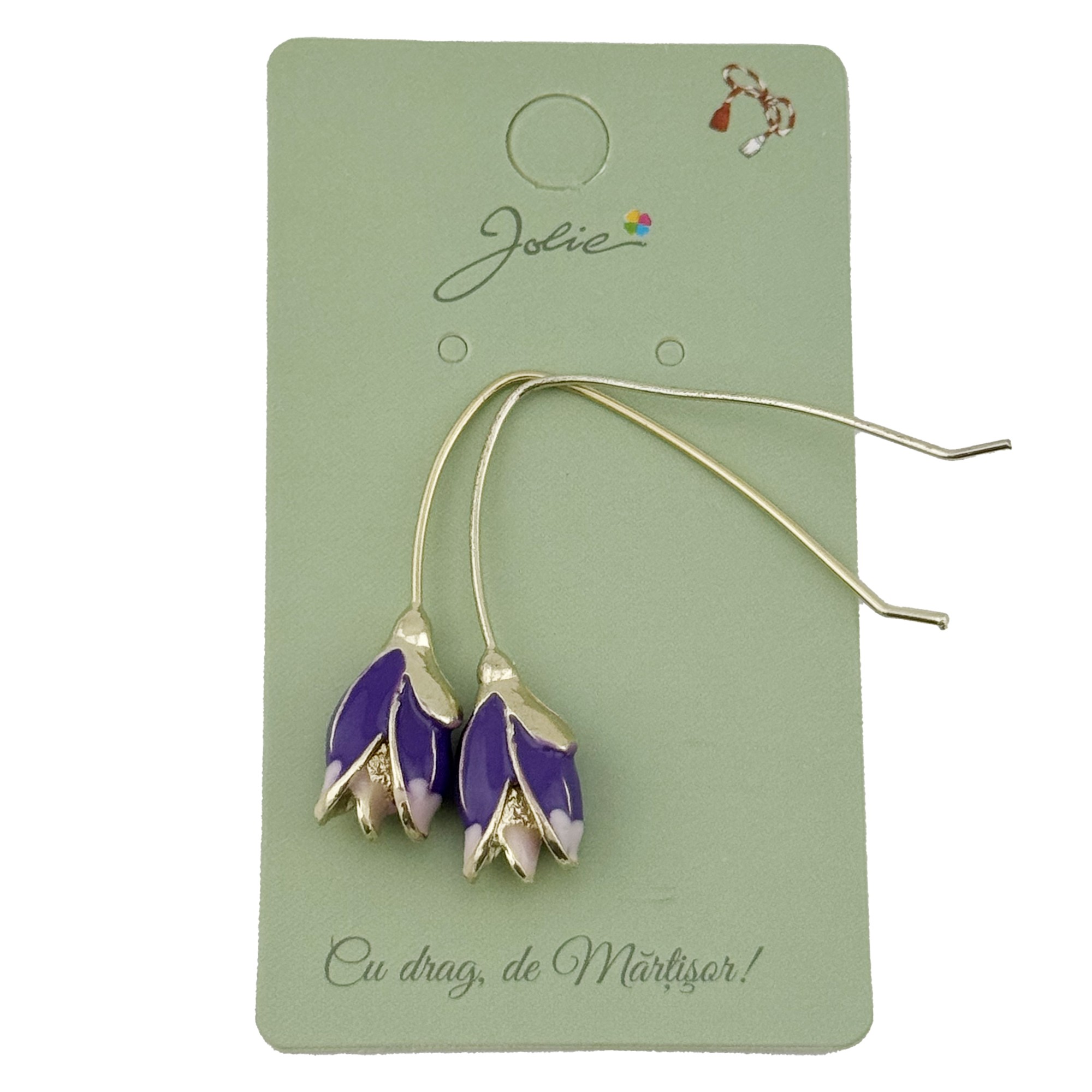 Cercei Dama de Primavara, Jolie, Model Flori Iris, Eleganti si Moderni, 7 x 1 cm per unitate, Mov