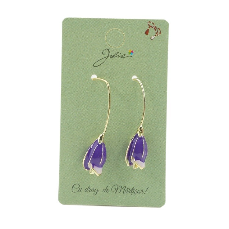 Cercei Dama de Primavara, Jolie, Model Flori Iris, Eleganti si Moderni, 7 x 1 cm per unitate, Mov