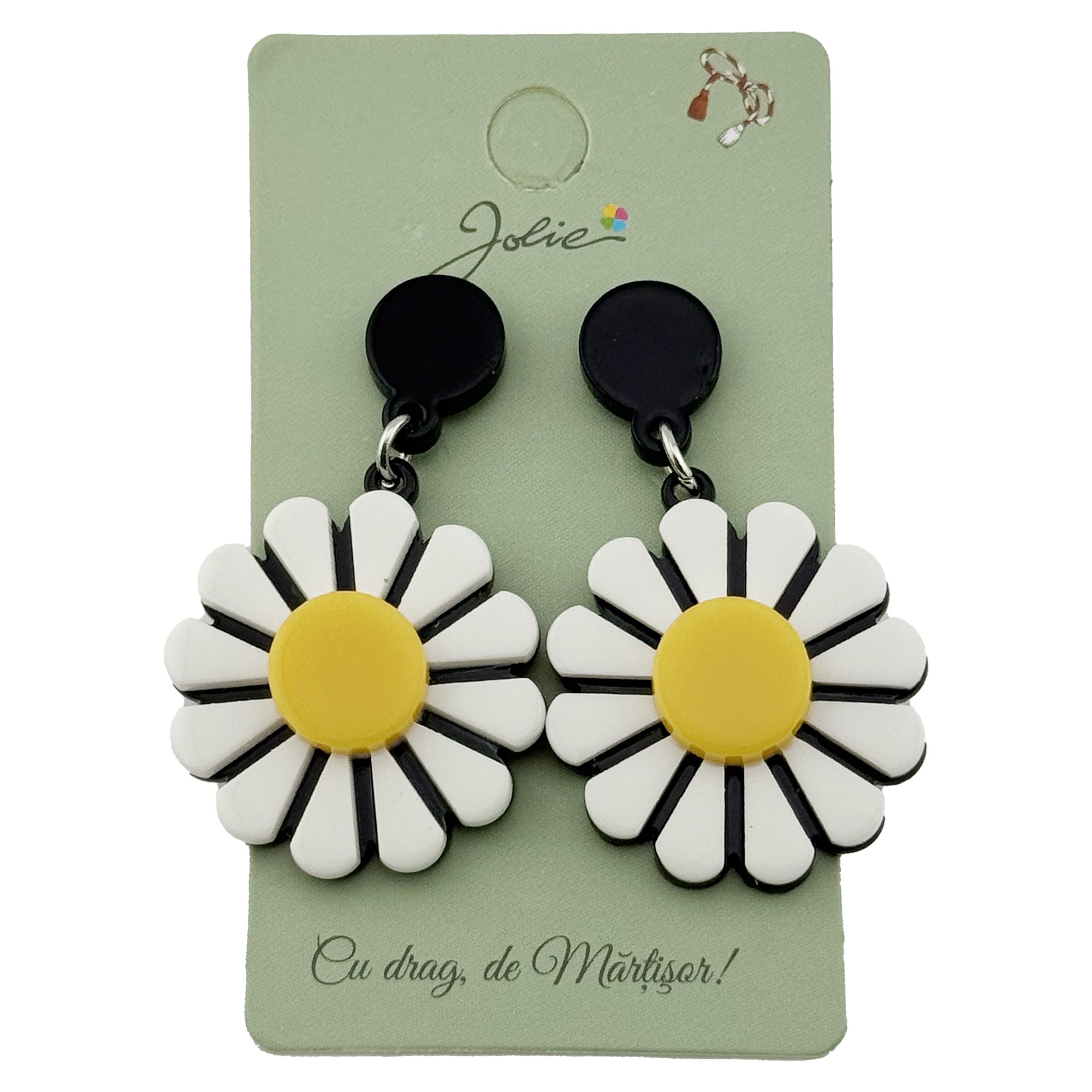 Cercei Dama de Primavara, Jolie, Model Margarete, Eleganti si Moderni,  4.5 x 2.5 cm per unitate, Galben/Alb