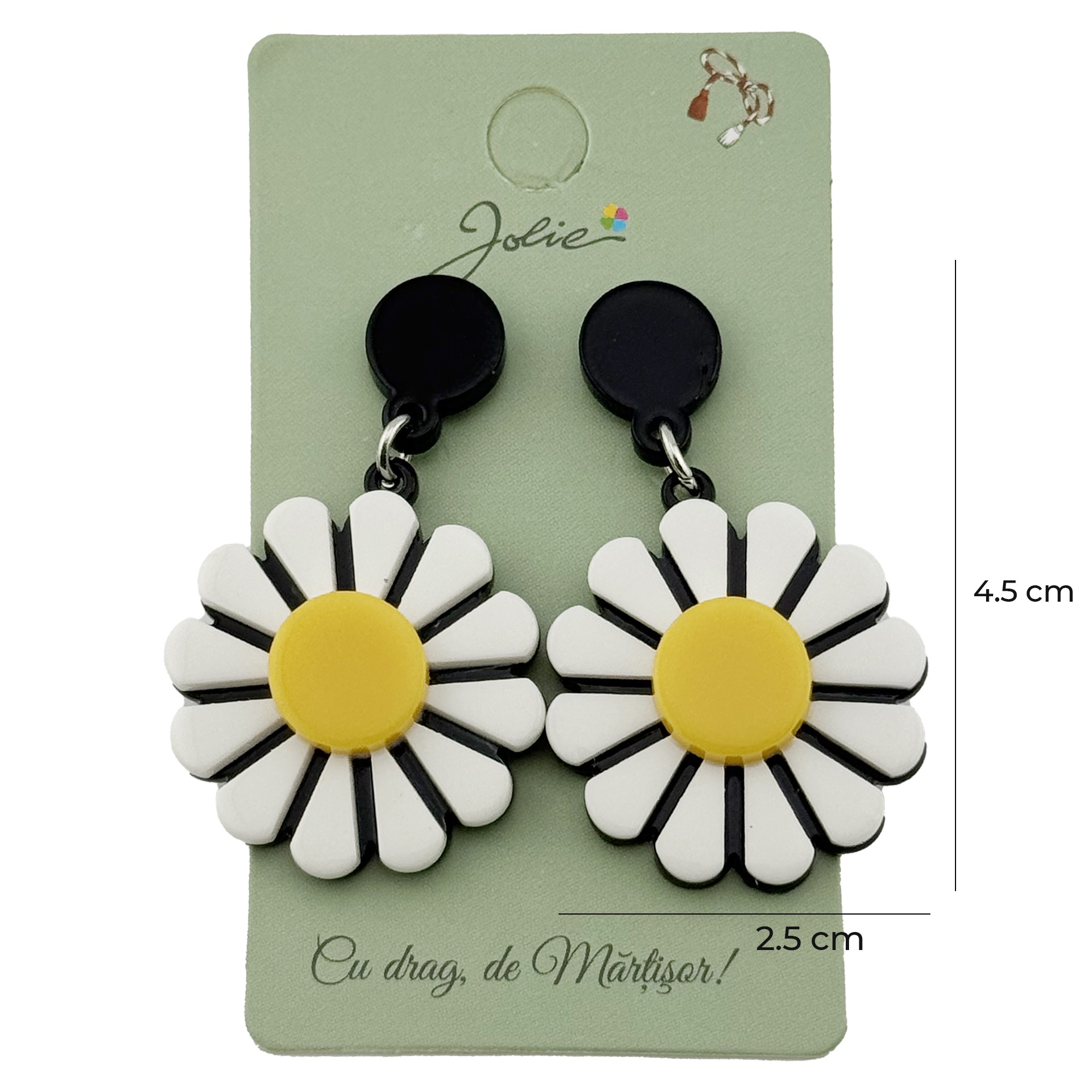 Cercei Dama de Primavara, Jolie, Model Margarete, Eleganti si Moderni,  4.5 x 2.5 cm per unitate, Galben/Alb